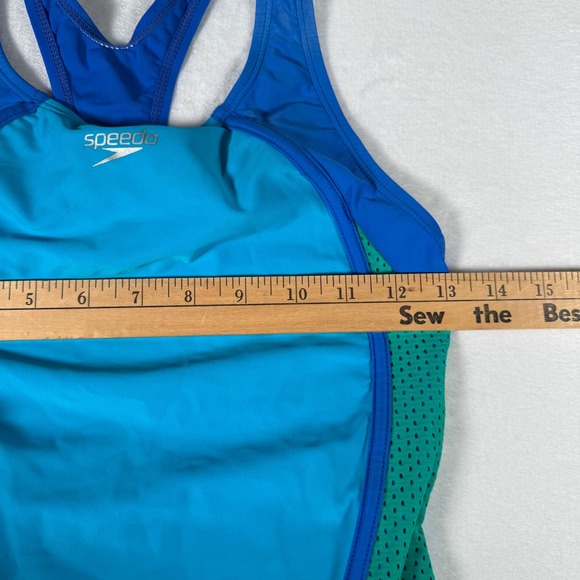 Speedo Girls Swimsuit Size 14 Blue Green Athletic One Piece‎ Training Racerback - Picture 8 of 9